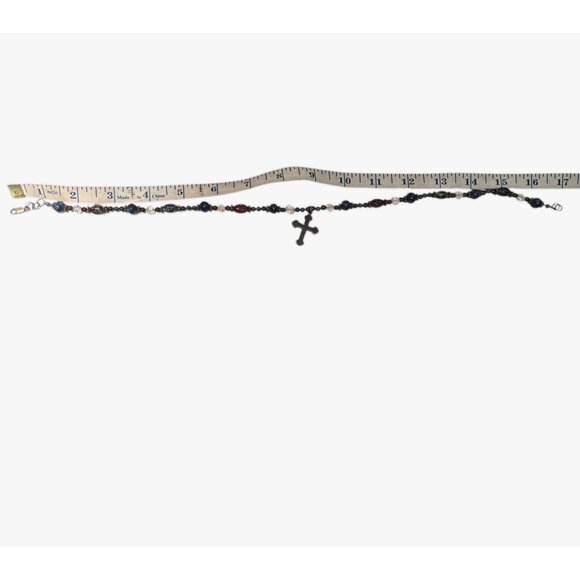 Cross Pendant Lapis Lazuli & Red Brown Art Glass and Crystal Beads Handmade - Picture 7 of 7